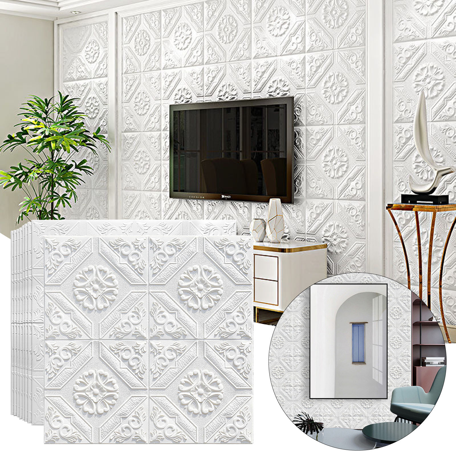 Wall Stickers,Wallpaper Self Adhesive 3d Three Wall Paste Skirt Background Wall Decoration Wallpaper Self Adhesive Wallpaper Soft Pack Custom Stickers,White
