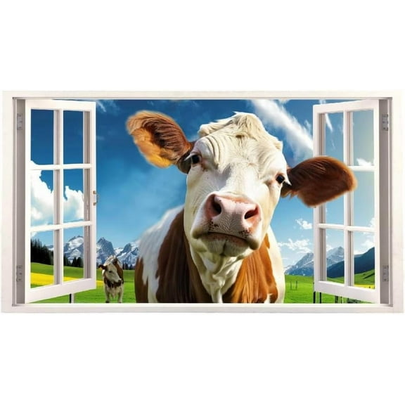 Wall Stickers Window Cow Wall Decals Vinyl Wall Art Murals Wall Decoration Removable Self Adhesive Wallpapers Home Decor for Living Room Bedroom Nature Lovers Gifts for People for DIY