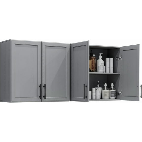 Wall Storage Cabinet - Kitchen Laundry Wall Amount Cabinet with Two Shaker Doors and Shelf, in Grey, 24'Wx2 Pcs