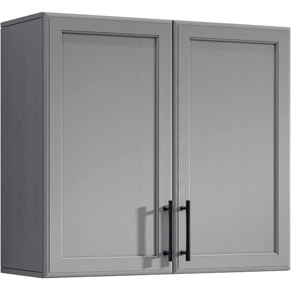 Wall Storage Cabinet - Kitchen Laundry Wall Amount Cabinet with Two Shaker Doors and Shelf, in Grey