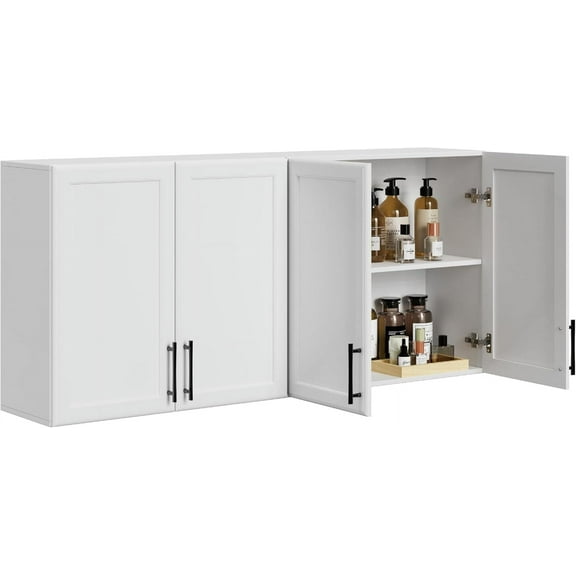 Wall Storage Cabinet - Kitchen Laundry Wall Amount Cabinet with Two Shaker Doors and Shelf, in White, 24'Wx2Pcs