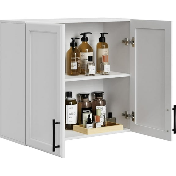 Wall Storage Cabinet - Kitchen Laundry Wall Amount Cabinet with Two Shaker Doors and Shelf, in White