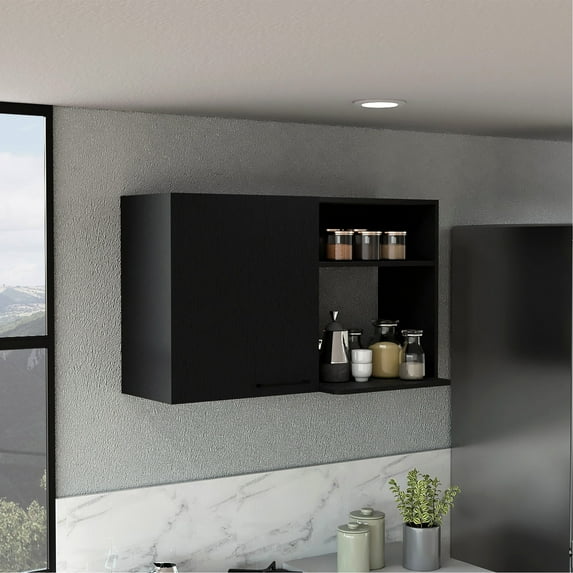 Wall Storage Cabinet with Stackable Design | Two External Shelves for Kitchen Organization | Particle Board Material | Works in Small Kitchen Spaces