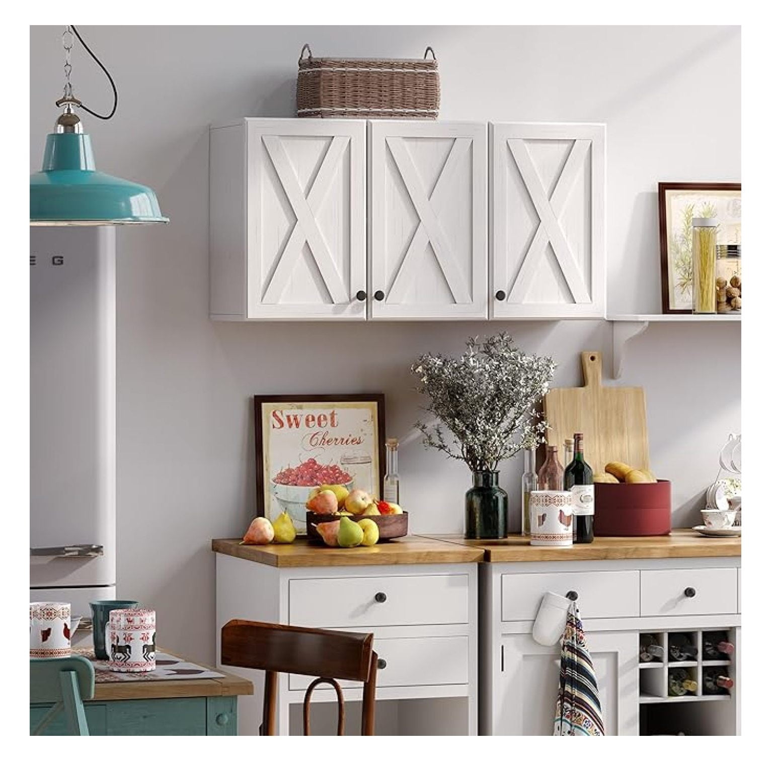 Wall Storage Cabinets - Farmhouse Kitchen Laundry White Wall Mounted ...