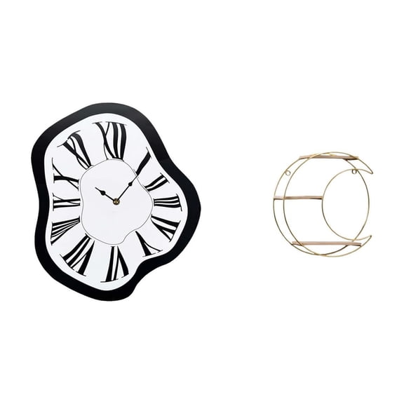 Wall Storage Rack Wall Clock Metal Three Tier Shelf Creative Melting Design Suits Bedroom Living Room