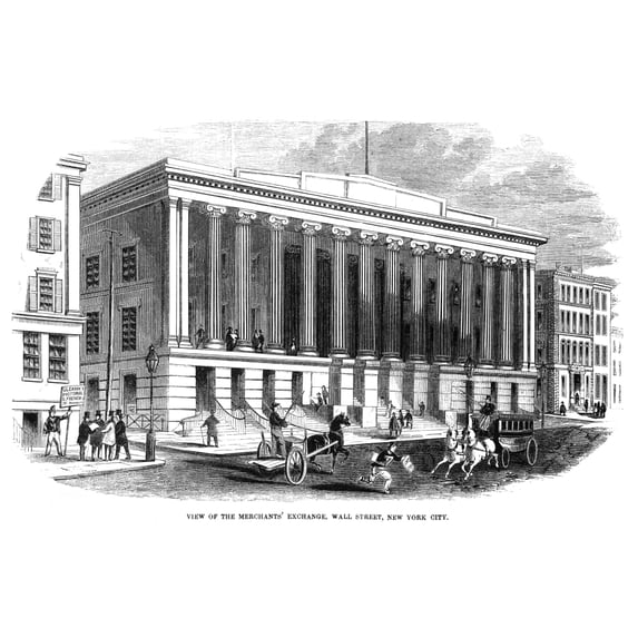 Wall Street, 1852. /Nmerchant'S Exchange. Wood Engraving, 1852. Poster Print by (24 x 36)