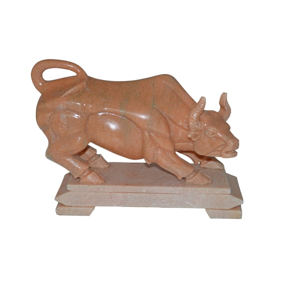 Wall Street Bull Statue Made of Marble - Size: 9"L x 4"W x 8"H.