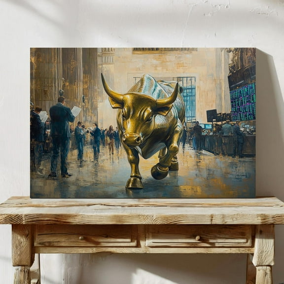 Wall Street Bull, Stock Market Art, Financial District Print, Gold Bull Painting, Business Office Decor, Wall Street Investor Gift Wall Art, Modern Wall Decor, 8x12 UNFRAMED