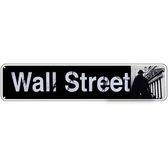 Wall Street Manhattan New York City Neighborhood Metal Tin Subway Sign, 4 x 16 Inch Vintage Wall Decor