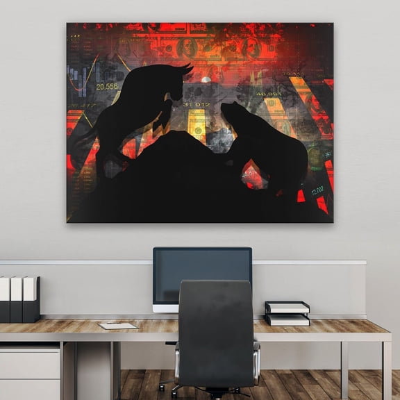 Wall Street Poster, Bull Vs Bear Poster, Stock Market Exchange Art, Forex Trader Gift, Trading Sign, Dollars Trade Investing Artwork Home Decor, 16x24 UNFRAMED