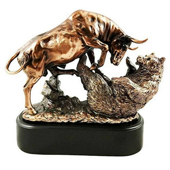 Wall Street Stock Market Charging Bull Trouncing Kodiak Bear With Base Bronze Electroplated Figurine Investors Gifts Money Managers
