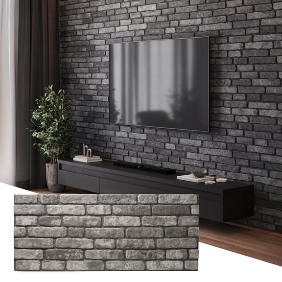 Wall!Supply 0.79 in. x 19.69 in. x 47.24 in. UltraLight Faux Brick Anthracite HD Printed Jointless Common Plank (4-Pack)