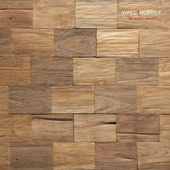 Wall!Supply UltraWood Teak Big Square Panels - Upcycled Teak Wood Wall Panels - Easy DIY Installation - Natural Wood Finish - Set of 10 Panels (9.68 sq ft)