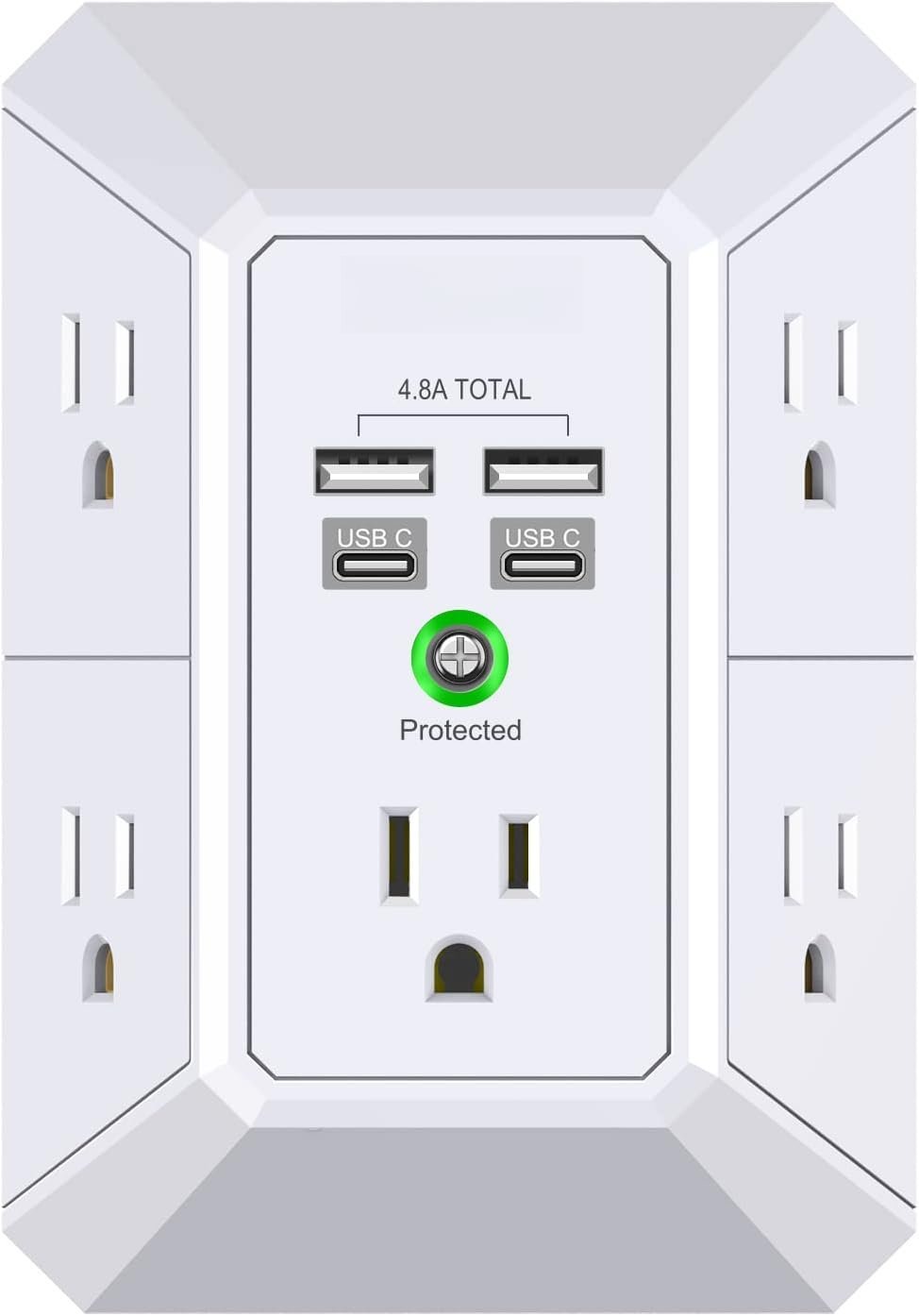 Wall , Surge Protector, 5 Outlet Extender with 4 Ports (4.8A Total) 3 ...