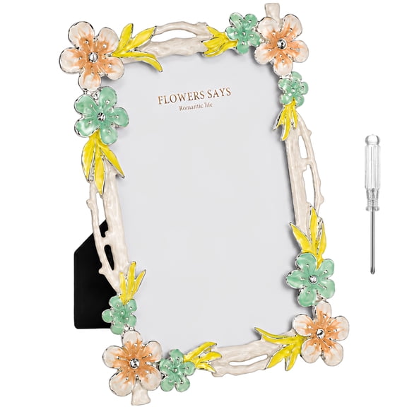 4x6 Picture Frame, Enamel Floral Design Metal Photo Frame|Vivid Enamel Floral Design, Hand-Painted Details, Sturdy Metal Frame, HD Scratch-Resistant Glass, Ideal Gift & Home Decor