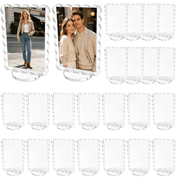 24 Pcs Mini Photo Frames with Stable Base, 2.4 x 3.9 in|Wavy Edge Design, High Transparency Acrylic, Double-sided Display, For Desktop Picture Photo Cards Display