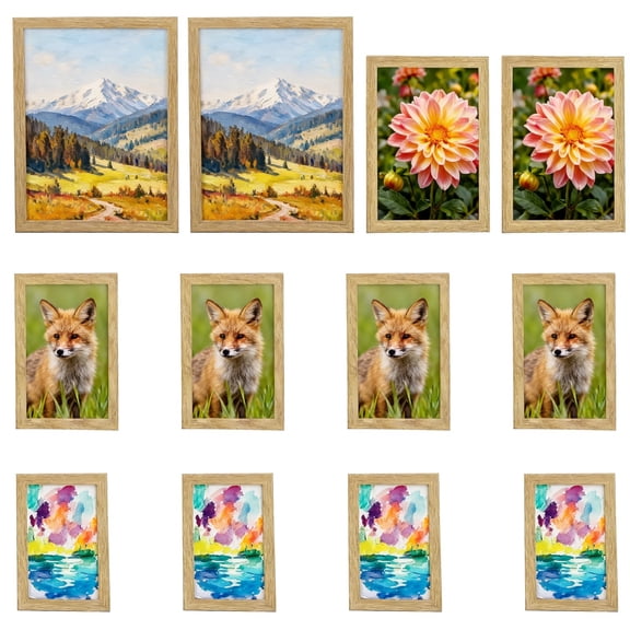 12 Pcs Gallery Wall Picture Frames Set, Brown Wood Finish Photo Frames, 4 Sizes Display Pictures Including 4x6 in, 5x7 in, 6x8 in, 8x10 in, Wall and Tabletop Mount for Home Decor
