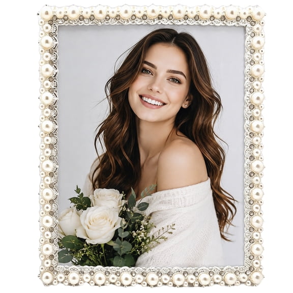 5x7 Picture Frame, Vintage Pearl Photo Frame with Silver Metal Inlay for Tabletop or Wall Mounting Display, Elegant Home Decor for Wedding Anniversary Present