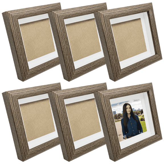 6 Pcs Mini Shadow Box Frame Set, Square Photo Display Case, 4 x 4 in|Solid Wood, Clear Acrylic Panel, 1.2 in Deep, Walnut Finish, for Mini Dried Flower Bouquet, Memorabilia, Medals, Photos