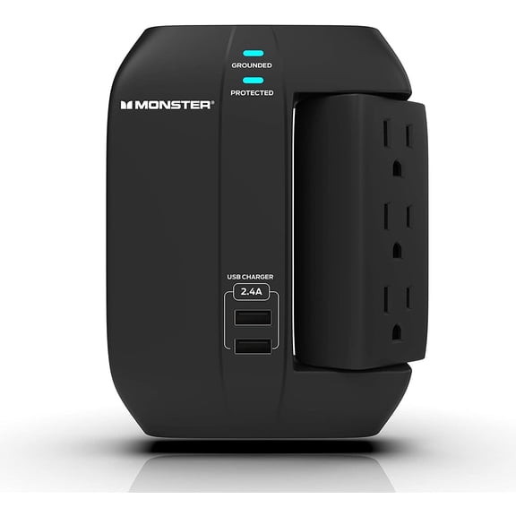 Monster Power 0002-1943 Wall Tap Surge 6 Ac 1 Usb-c 1 Usb A Black