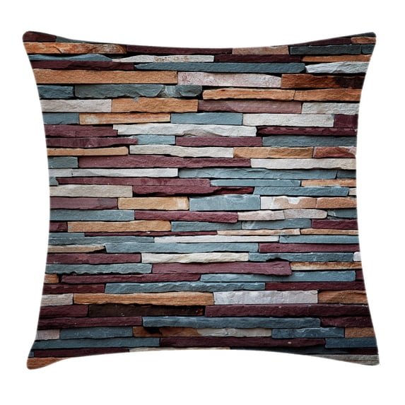 Wall Throw Pillow Cushion Cover, Background of Colored Stone Surface Retro Style Urban House Brick Design, Decorative Square Accent Pillow Case, 18 X 18 Inches, Mauve Teal Ivory, by Ambesonne