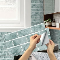 Wall Tile Imitation Home Waterproof Pvc Tile Sticker Self-Adhesive Living Room and Dining Room Decorative Wall Sticker 15Cm×30Cm 6 Pieces Fg10 Mist Green - Wall Stickers - Home Wall Stickers