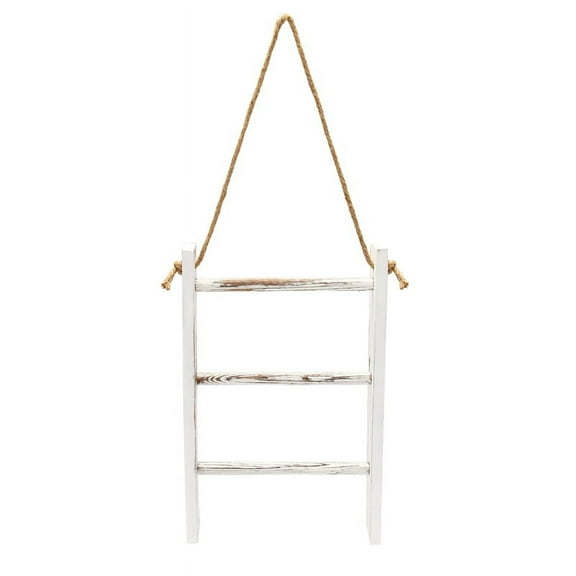 Wall- Towel Ladder Rustic Whitewashed Wood Countertop Ladder Farmhouse Decor Towels Rack with Adjustable Rope