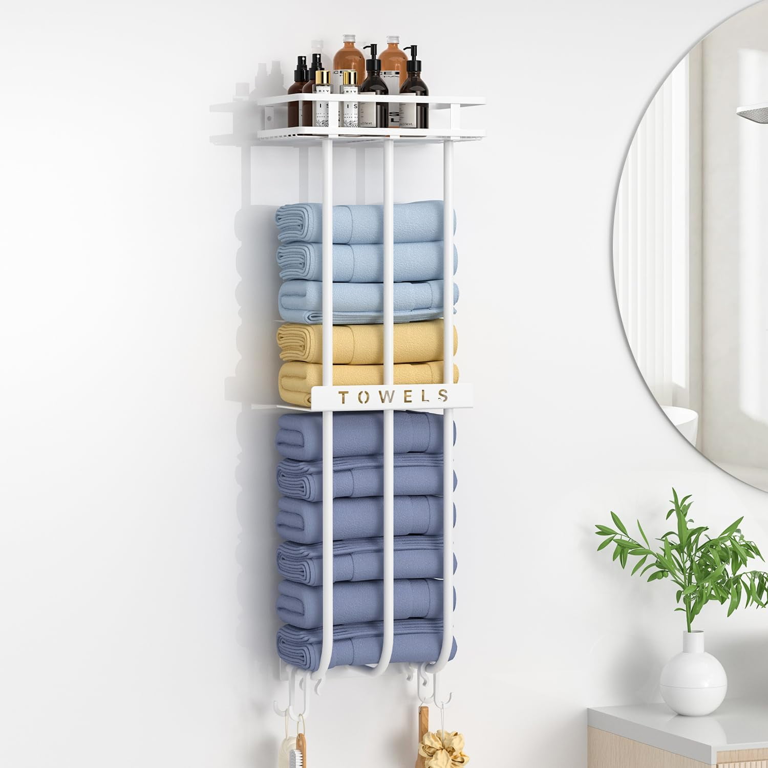 "BOIVSHI Wall Towel Rack for Rolled Towels, 2-Tier Towel Storage, Metal ...