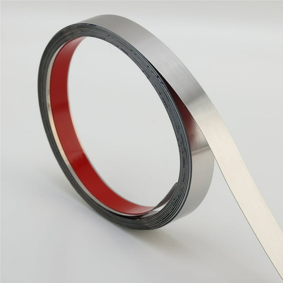 Wall Trim Molding, Peel and Stick Stainless Steel, Flexible Self-Adhesive Metal Trim for Mirror Frame, Fireplace and Microwave Gap Filler, Brushed Silver