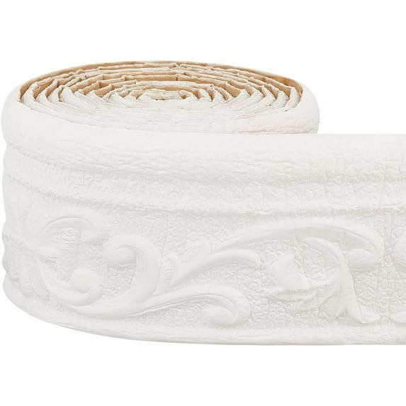 Wall Trim Self Adhesive Flexible Molding Trim Foam Wall Trim Peel and Stick Wall Baseboard Molding Trim for Wall Picture Edge Shelf Liner Dresser Drawer Locker 90"x3.2" White