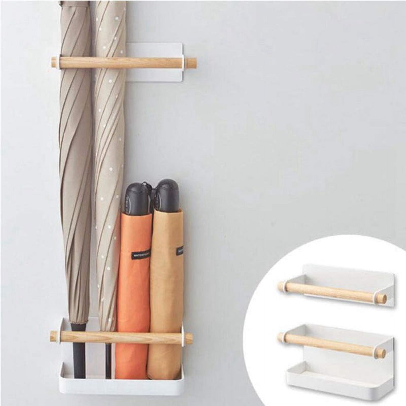 ckepdyeh Wall Umbrella Holder, Indoor Umbrella Rack Metal and Wood Japanese Umbrella Storage Shelf for Home-White Umbrella frame iron