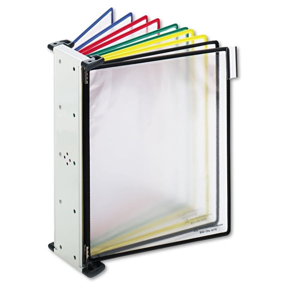 Wall Unit Reference Starter Set, 10 Pockets - Color-Coded Display Organizer - Expandable Wall Mount for Letter Size Sheets - Office, School, Home Assorted (blue, red, yellow, green, black)