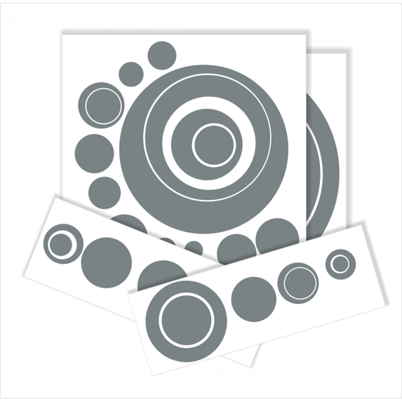 Wall Vinyl Sticker Decal Circles, Rings, Dots 25+pc 11in Large Home Decor, Storm Gray