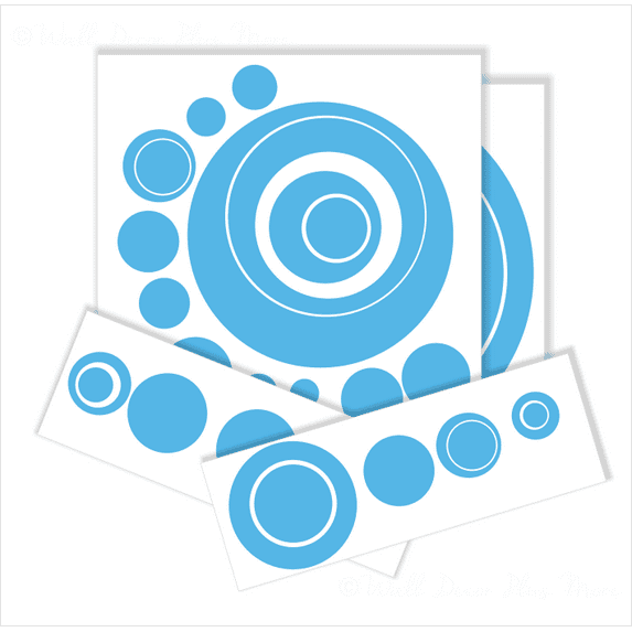 Wall Vinyl Sticker Decal Circles Rings and Dots Shapes, Ice Blue, 25-Piece