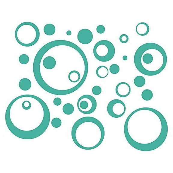 Wall Vinyl Sticker Decal Circles and Rings, Turquoise, 25-Piece