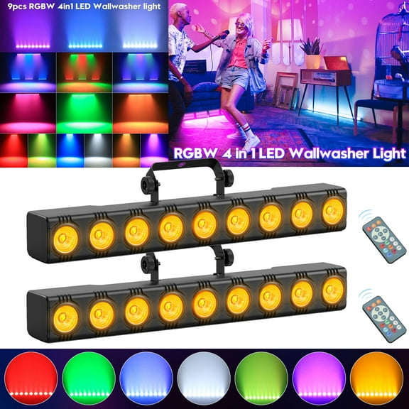 Wall Washer Lights 9 LED RGBW Dimmable Stage Lights DMX Control Dj Lights Stage Lighting - for Indoor Disco Party Church Birthday Bar Wedding,2pcs
