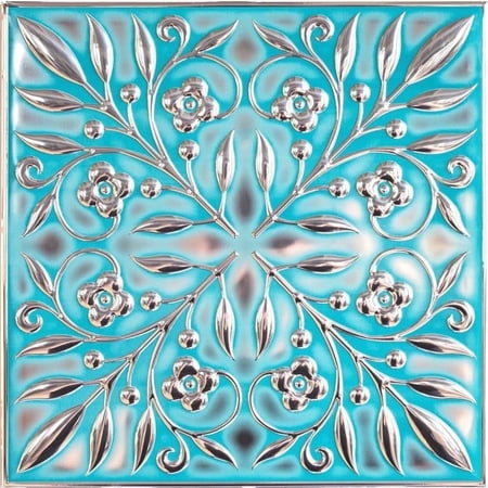 Wall Wear Peel and Stick Aluminum Backsplash Tiles Teal and Silver Leaves Water Resistant 8 x 8 in 10 Pack for Kitchen and Bathroom