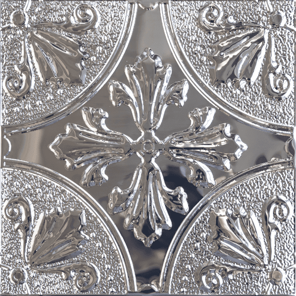 Wall Wear Peel and Stick Metal Tiles, Silver Fleur, 10‑Pack, 8x8 Aluminum Water‑Resistant Tiles for Kitchen & Bathroom Backsplash