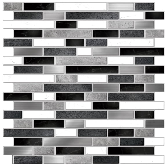 Main Street Peel & Stick Wallpaper Tiles, Black and White Marble, 8 in x 8 in, 24 Pack, Self Adhesive Wall Tiles for Kitchen Backsplash and Home Decor