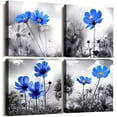 thumbnail image 1 of Wall art 4 Panel Modern Salon Theme Black and White Plant The Blue flower Flower Abstract Painting Still Life Canvas Wall Art for Home Decor Flower Canvas Print For Living Room Decor, 1 of 6