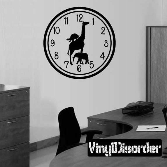 Wall clocks with giraffe turtle elephant jungle safari zoo animals yazi Clock Faces Face Vinyl Wall Decal Mural Quotes Words CF016 36 Inches