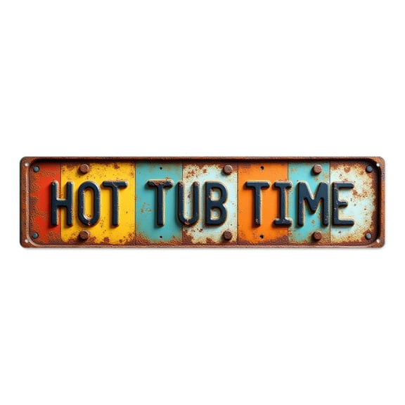 Wall decor 16*4 inches "HOT TUB TIME" rusty vintage multi color tin signs
