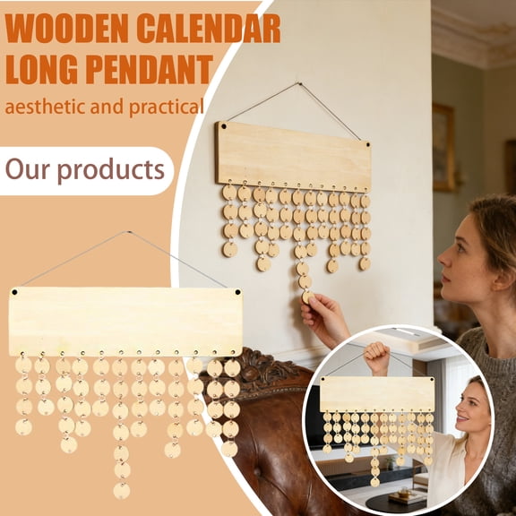 Wall decorations, Unfinished Wood, Round Wooden Discs, 12 in Plaque, 50 Rounds, 50 Iron Rings, 1 Pc Cord, Wood Art Wall decor, Diy Blank Calendar, Natural tone