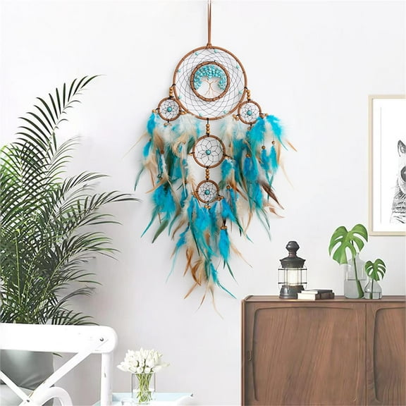 Wall hangs,1pcs Tree Of Life Handmade Five Rings Dream Catchers Hanging Ornament For Home Bedroom Birthday Craft Dreamcatcher