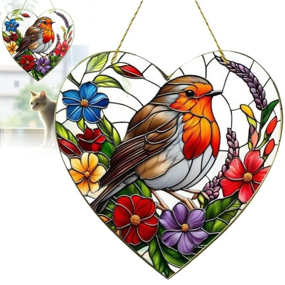 Wall hangs,8x8 Large Heart Shaped Bird Garden Sun Catchers With Stained Glass Effect Sun Catchers For Window Window Hanging Ornaments For Outdoor Garden Decor Bird Lover Present