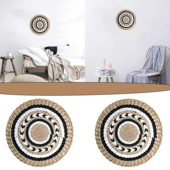 Wall hangs,Wall Basket Decor Boho Wall Hanging Decor Rattan Wall Decor Flat Round Wicker Woven Macrame Tapestry Wall Basket Serving Tray Art Handmade Set For Room Bedroom Living Room