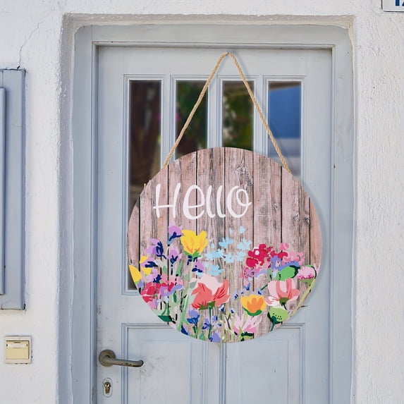 Wall hangs,Welcome To Decorate The Wooden Door With Small Flowers In Spring Hang Decorations On The Porch And Have A Front Door Wreath