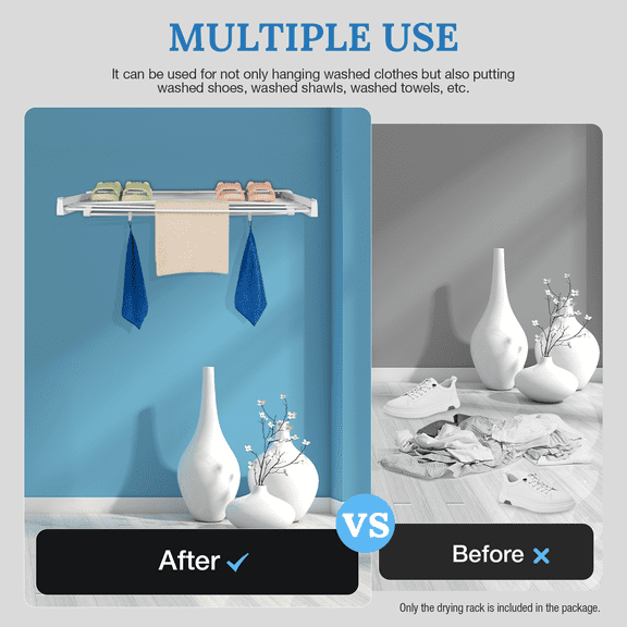 Wall-mount Laundry Clothes Storage Drying Rack Folding Retractable Dryer Hanger for Living Rooms, Restaurants