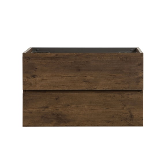 Wall mount cabinet WITHOUT basin, Walnut color, With two drawers, Pre-assembled