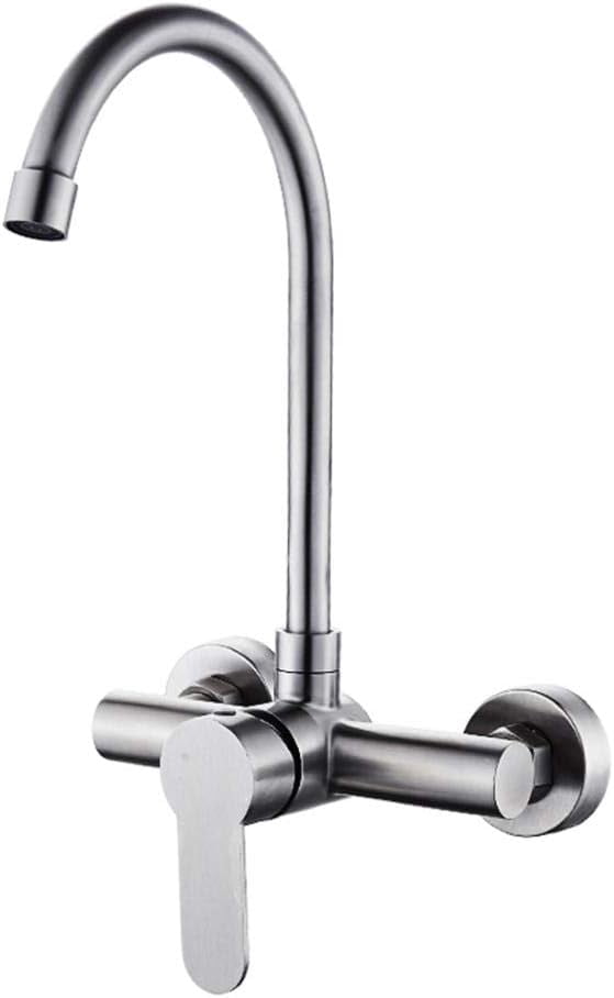 Wall-mounted wall-mounted, hot and cold, 304 stainless steel, kitchen, sink, balcony laundry pool, double hole, faucet